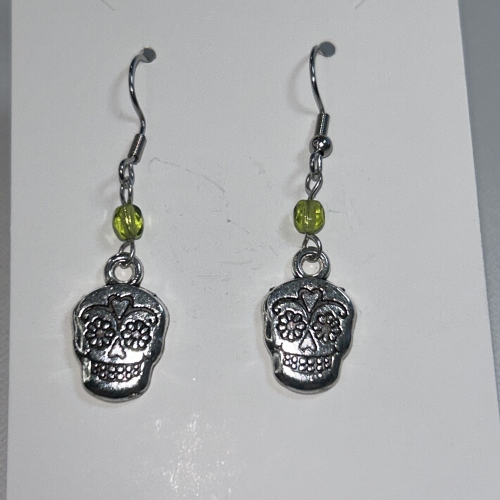 Handmade Day of Dead Sugar Skull Earrings Punk Goth Grunge Pirate Boho Earrings